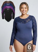 Pack 6 Body Manga Larga Con Encaje Bambú Mujer de Colores Surtidos