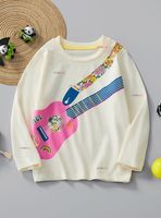 Polera Algodón Manga Larga Niña Camiseta Guitarra Blanco
