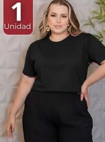 Polera Camiseta 100% Algodón Premium Manga Corta Básico Negro para Mujer