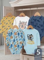 Pack 5 Bodys Manga Larga 100% Algodón Bebé Niño Wild Tiger