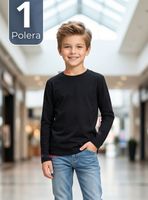Polera Camiseta Bambú Negra Cuello Redondo Primera Capa Mangas Largas Niños