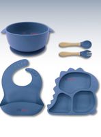 Set De Alimentación Bebé Silicona 5 Piezas Dinosaurio Libre BPA Azul