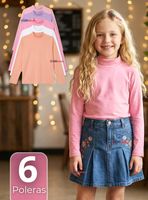 Pack 6 Polera Camiseta Bambú Cuello Beatle Primera Capa Manga Larga Colores Surtido Niña