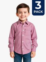 Pack 3 Camisa Huaso Cuadrillé Algodón Niño Color Rojo