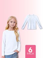 Pack 6 Camisetas Algodón Manga Larga Polera Niña Primera Capa Cuello Redondo Blanca