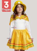Pack 3 Traje Nortino Amarillo 4 Piezas Niñas Fiestas Patrias Baile Nortino