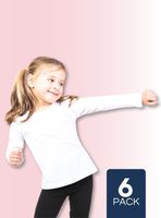 Pack 6 Camisetas Algodón Manga Larga Poleras Primera Capa Niña Cuello Redondo Blanca