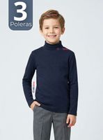 Pack 3 Poleras Camisetas Polar Azul Oscuro Primera Capa Beatle Manga Larga Niños