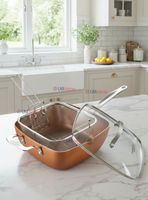 Sartén Antiadherente De Cobre Multiuso 3 en 1 Cesta Freír y Vaporera