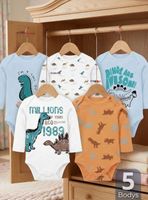 Pack 5 Bodys Manga Larga 100% Algodón Bebé Niño Dino Aventure