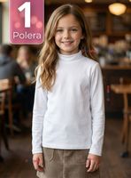 Polera Camiseta Bambú Blanca Cuello Beatle Primera Capa Manga Larga Niña