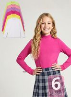 Pack 6 Poleras Camisetas Polar Primera Capa Cuello Beatle Manga Larga Colores Surtido Niña
