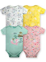Pack 4 Bodys Niña Manga Corta Tedmimak 100% Algodón Animales Animados