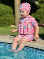 Traje de Baño Flotador Enterito Con Gorro Niña 2 Piezas 9 a 36 Meses Pink Sea