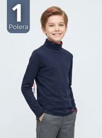 Polera Camiseta Polar Azul Oscuro Primera Capa Beatle Mangas Largas para Niños