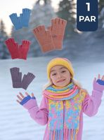 Guantes 16CM Lana Acrílica Dedos Medio Niña Liso Colores Surtidos
