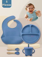 Set De Alimentación Bebé Silicona Con Vaso 5 Piezas Libre BPA Azul
