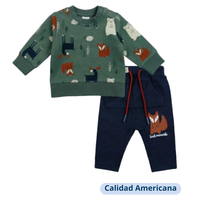 Set 2 Piezas Polerón Pantalón Niño Verde Tedmimak 100% Algodón