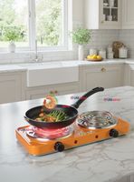 Cocina Eléctrica 2 Platos 2000W de Potencia Cocinilla Portátil Naranja