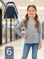 Pack 6 Poleras Camisetas Polar Primera Capa Cuello Redondo Manga Larga Colores Surtido Niñas