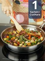 Sartén Acero Inoxidable Antiadherente 28cm +Cuchara de Madera Bambú