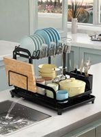Secador Escurridor Para Platos Loza Vajilla 2 Niveles con Drenaje Automático
