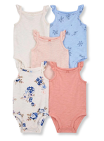 Pack 5 Bodys Niña Sin Manga Tedmimak 100% Algodón Blanco Flores