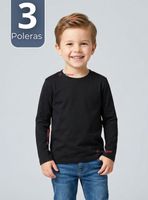 Pack 3 Poleras Camisetas Bambú Negra Cuello Redondo Primera Capa Manga Larga Niños