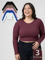 Pack 3 Camisetas Polar Manga Larga Polera Tela Acanalada de Colores Surtidos