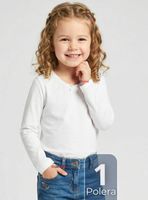 Camiseta Polera Algodón Cuello Redondo Blanca Primera Capa Manga Larga para Niñas