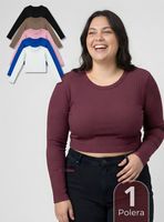 Camiseta Polar Manga Larga Polera Tela Acanalada de Colores Surtidos