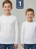 Camiseta Algodón Manga Larga Polera Primera Capa Color Blanco para Niños