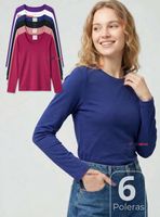 Pack 6 Camisetas Poleras Polar Primera Capa Manga Larga en Colores Surtidos Mujer