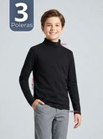 Pack 3 Poleras Camisetas Polar Negra Primera Capa Beatle Manga Larga para Niños