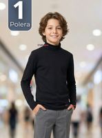 Polera Camiseta Polar Negra Primera Capa Beatle Mangas Largas Niños