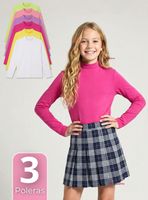 Pack 3 Poleras Camisetas Polar Primera Capa Cuello Beatle Colores Surtidos Niñas