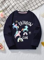 Polera Algodón Manga Larga Niña Camiseta Negro Unicornio