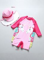 Traje de Baño Enterito Cremallera Manga Larga Con Gorro para Niñas de 1 a 5 años Pink Unicorn