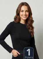Camiseta Polera Bambú Primera Capa Negro Manga Larga Mujer