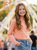 Pack 3 Polera Camiseta Bambú Salmón Cuello Beatle Primera Capa Manga Larga Niña