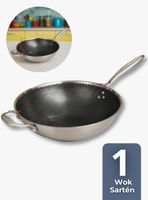 Sartén Wok de Acero Inoxidable Antiadherente Para Saltear y  Freír 34cm