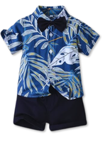 Conjunto de Vestir Hawaiano Manga Corta Niño 1 a 5 Años Azul oscuro Hawaiano