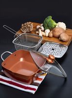 Sartén Antiadherente De Cobre Multiuso 3 en 1 Cesta Para Freír Y Vaporera