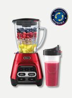 Licuadora Oster® roja con programas automáticos y tecnología reversible más vaso Blend-N-Go