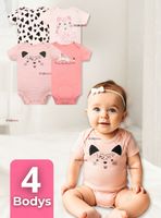 Pack 4 Bodys Niña Manga Corta Tedmimak 100% Algodón Cat Love
