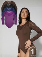 Body Manga Larga Con Encaje Bambú Mujer de Colores Surtidos