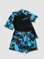 Traje de Baño Pantalón Corto Manga Corta 2 Piezas Corte Split para Niños de 4 a 6 años Black