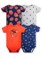 Pack 4 Bodys Niña Manga Corta Tedmimak 100% Algodón Fresas Rojo