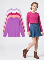 Polera Camiseta Polar Primera Capa Cuello Redondo Manga Larga Colores Surtidos para Niñas