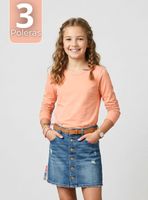 Pack 3 Camisetas Poleras Bambú Cuello Redondo Salmón Primera Capa Mangas Largas para Niñas